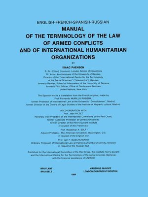 cover image of Manual of the Terminology of the Law of Armed Conflicts and of International Humanitarian Organizations